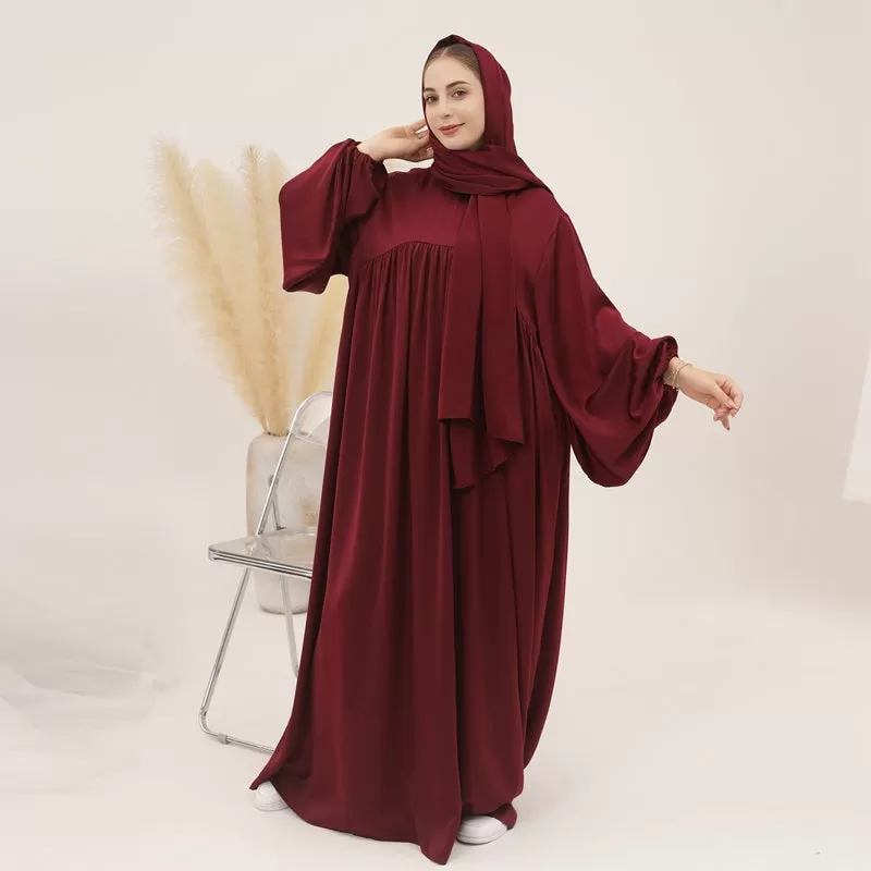 11 Color Options Satin Muslim Women Long Robe Abaya Dress With Pocket