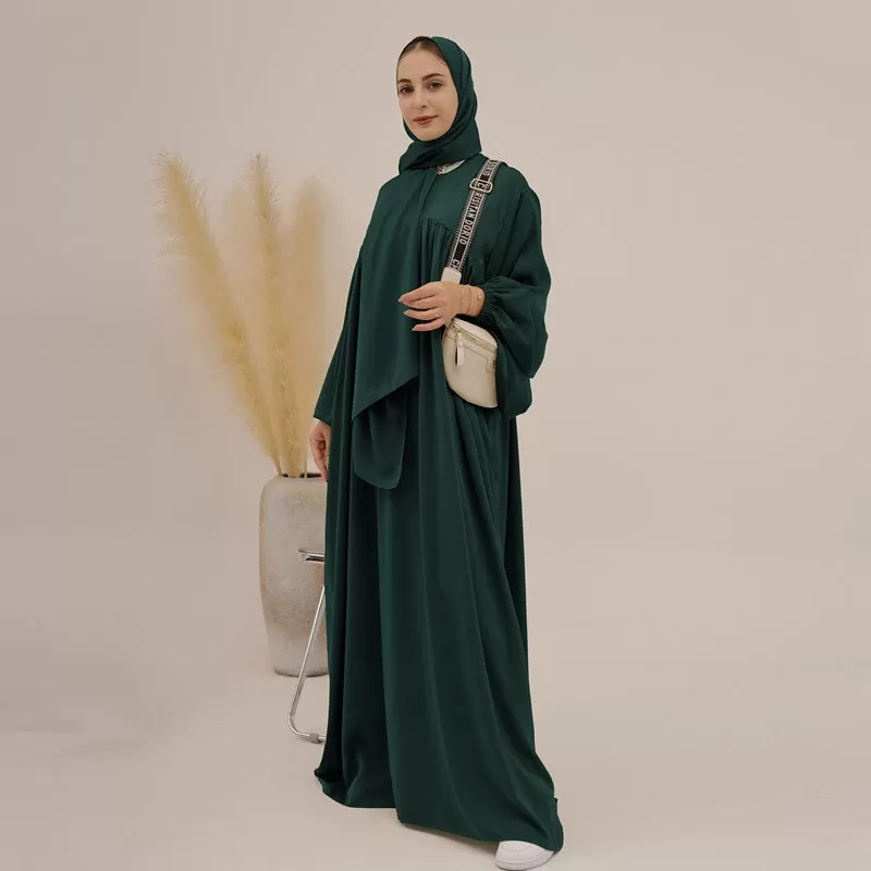 11 Color Options Satin Muslim Women Long Robe Abaya Dress With Pocket