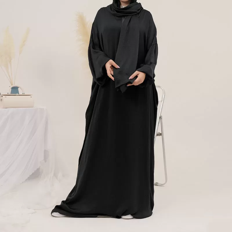 13 Color Options Muslim Women Solid Color Abaya Dress With Hijab Scarf One Piece