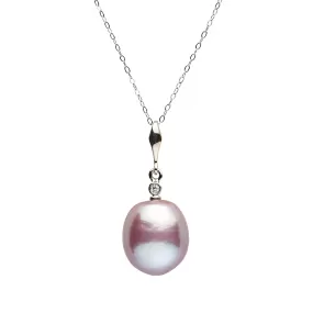 13.0-14.0 mm AAA Lavender Freshwater Edison Drop Pearl and Diamond Essential Pendant