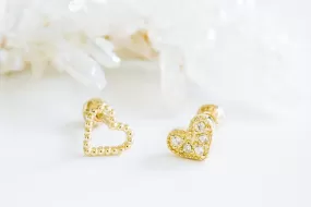 14k Gold Cubic Heart Pendant Barbell Ear Stud Piercing