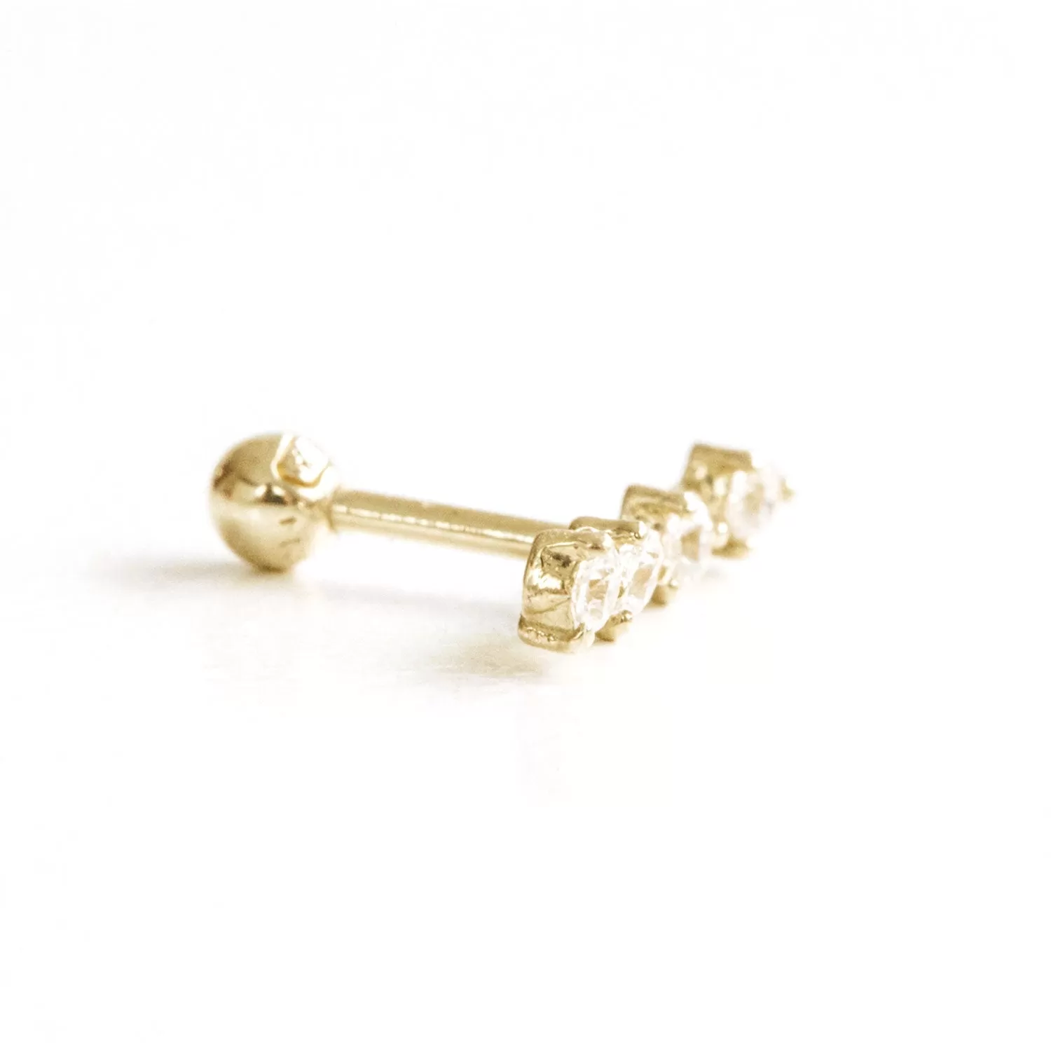 14k Gold Four Triangle Cubic Stick Pendant Barbell Ear Stud Piercing