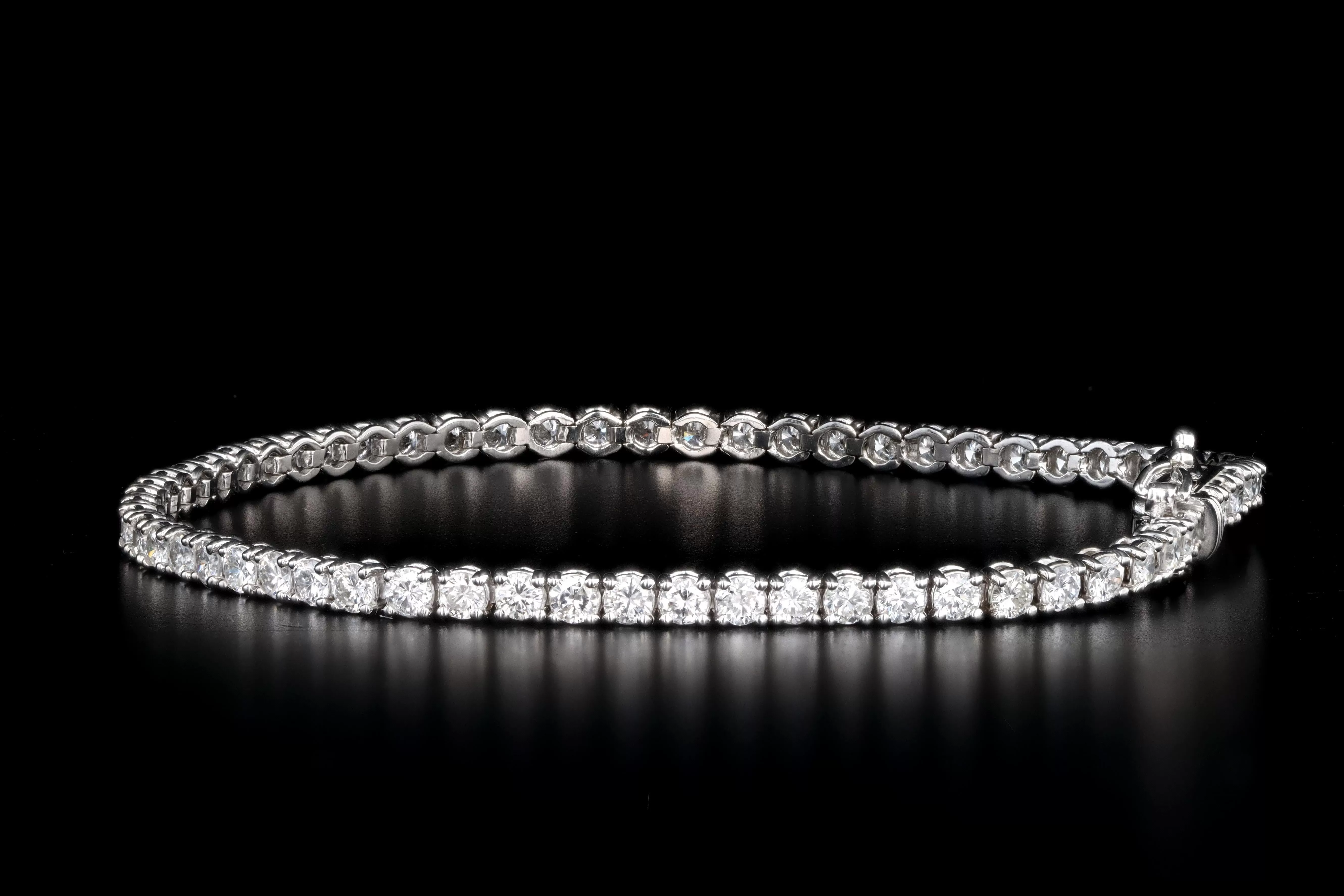 14K White Gold 4.2 Carat Total Weight Round Diamond Tennis Bracelet