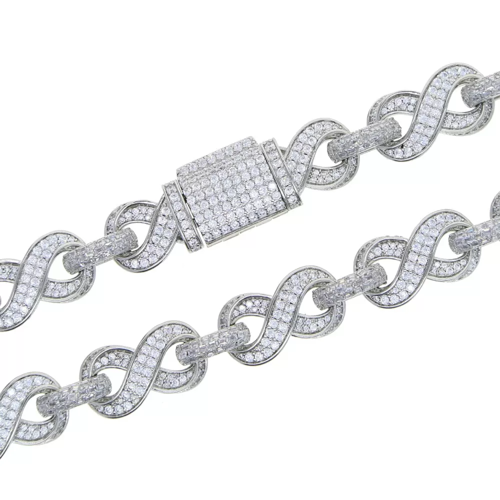 16/18/20 inch Silver Micro Pave 5A CZ 16mm Heavy Prong Infinity Shaped Cuban Cain Link Necklace