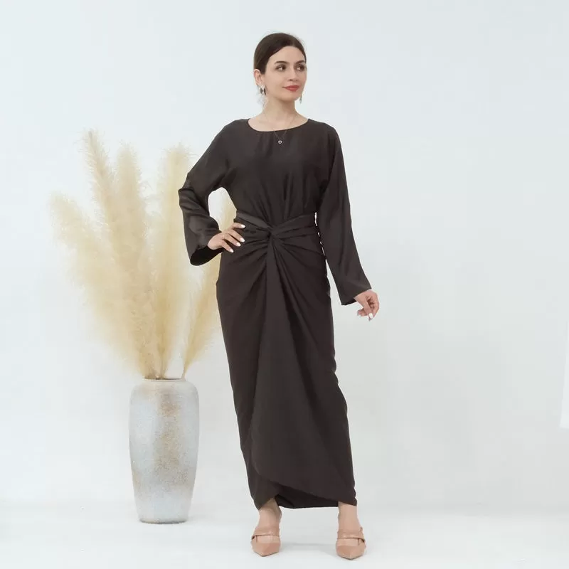 2 Pieces Set Abaya Pants Set Muslim Women Nida Tops And Pant With Midi Wrap