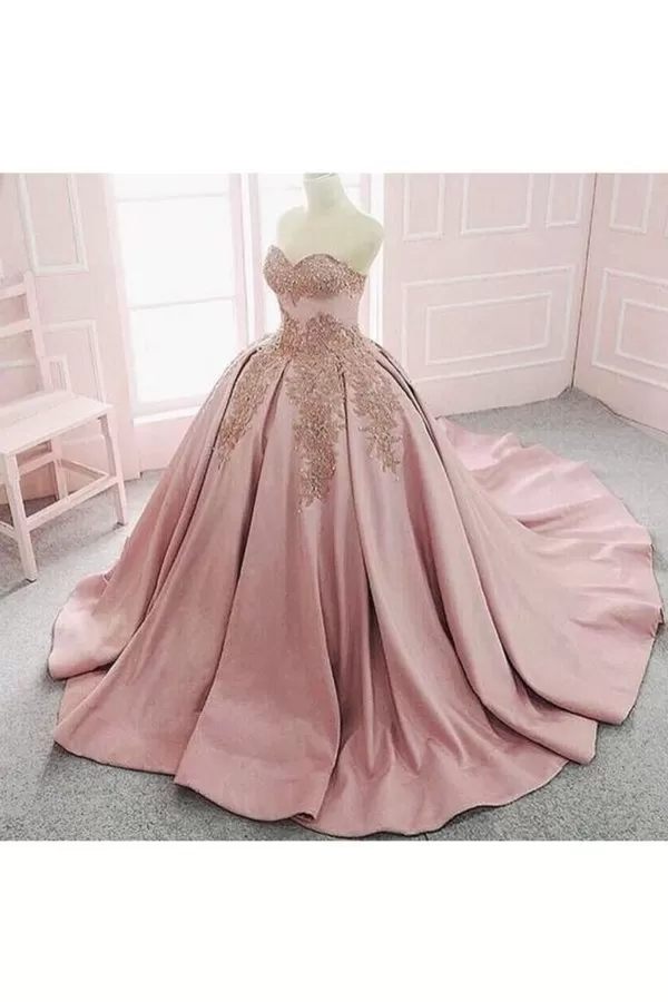 2024 Ball Gown Sweetheart Quinceanera Dresses Satin With Applique PFA6X66H