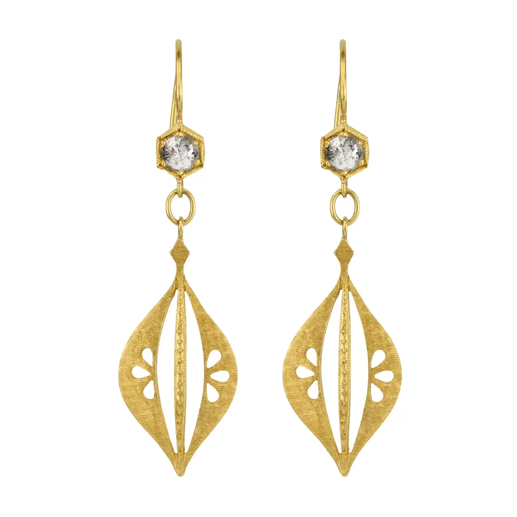 22K Gold and Diamond  Three Petal Lantern Earrings