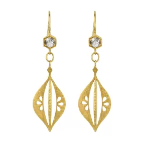 22K Gold and Diamond  Three Petal Lantern Earrings