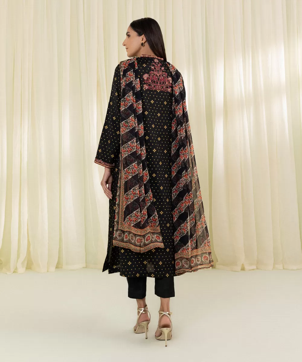 3 Piece - Embroidered Raw Silk Suit