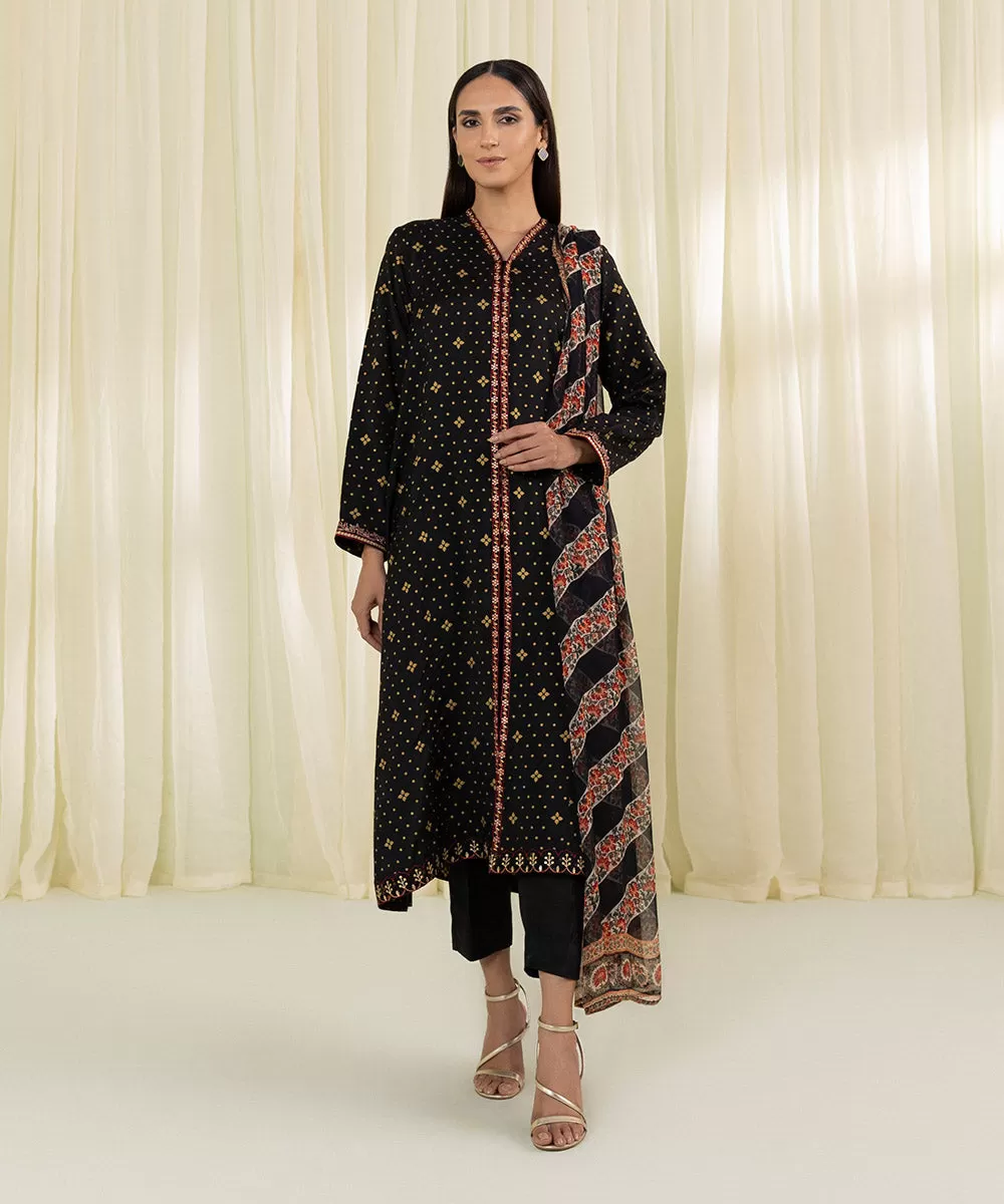 3 Piece - Embroidered Raw Silk Suit