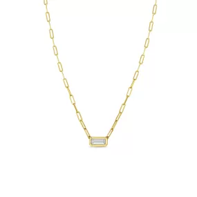 .49 ctw Baguette Diamond on Small Paperclip Chain Necklace