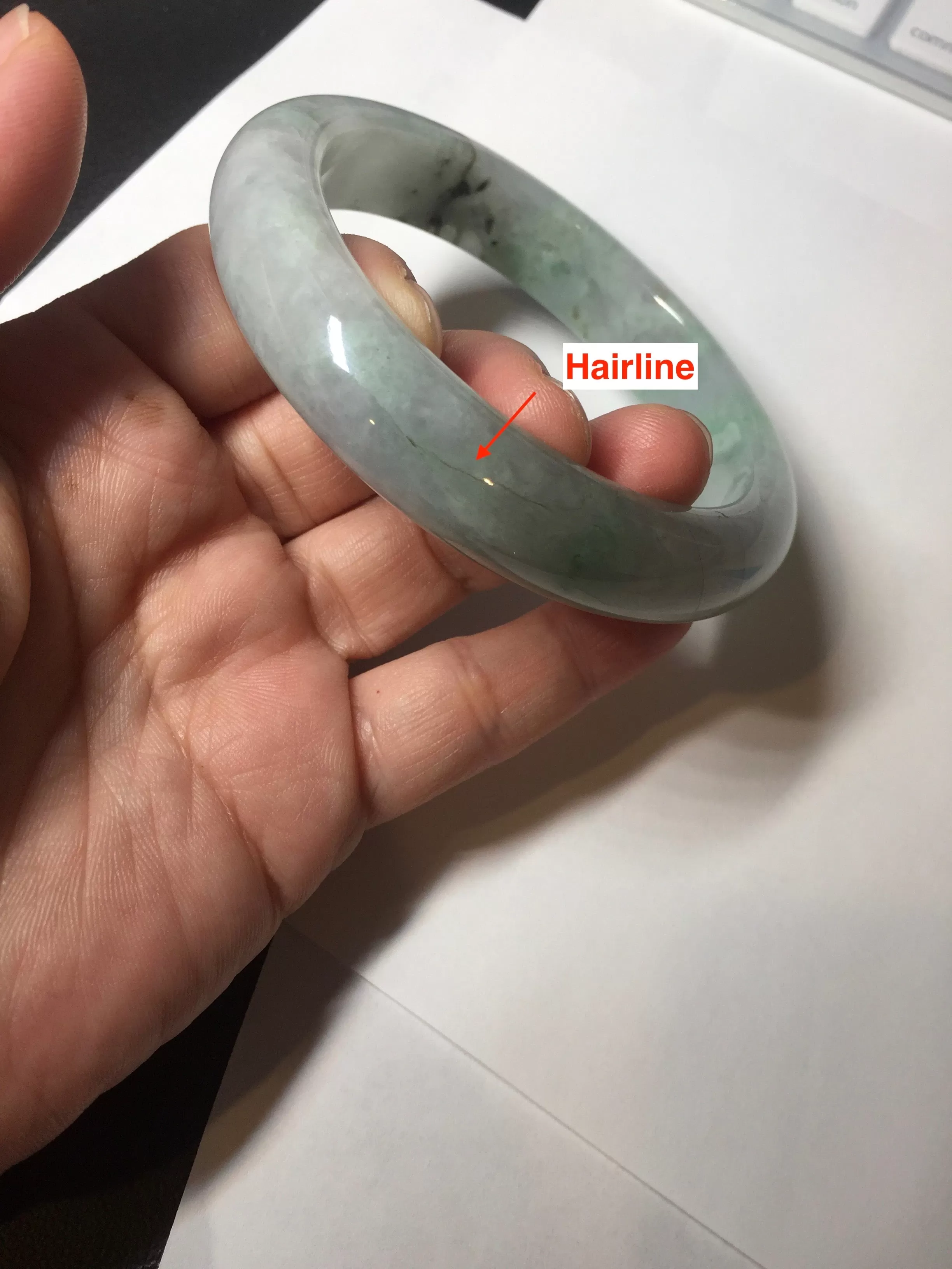 61.5 mm certified type A 100% Natural oily light green/white/purple chubby Jadeite Jade bangle BM17-2786