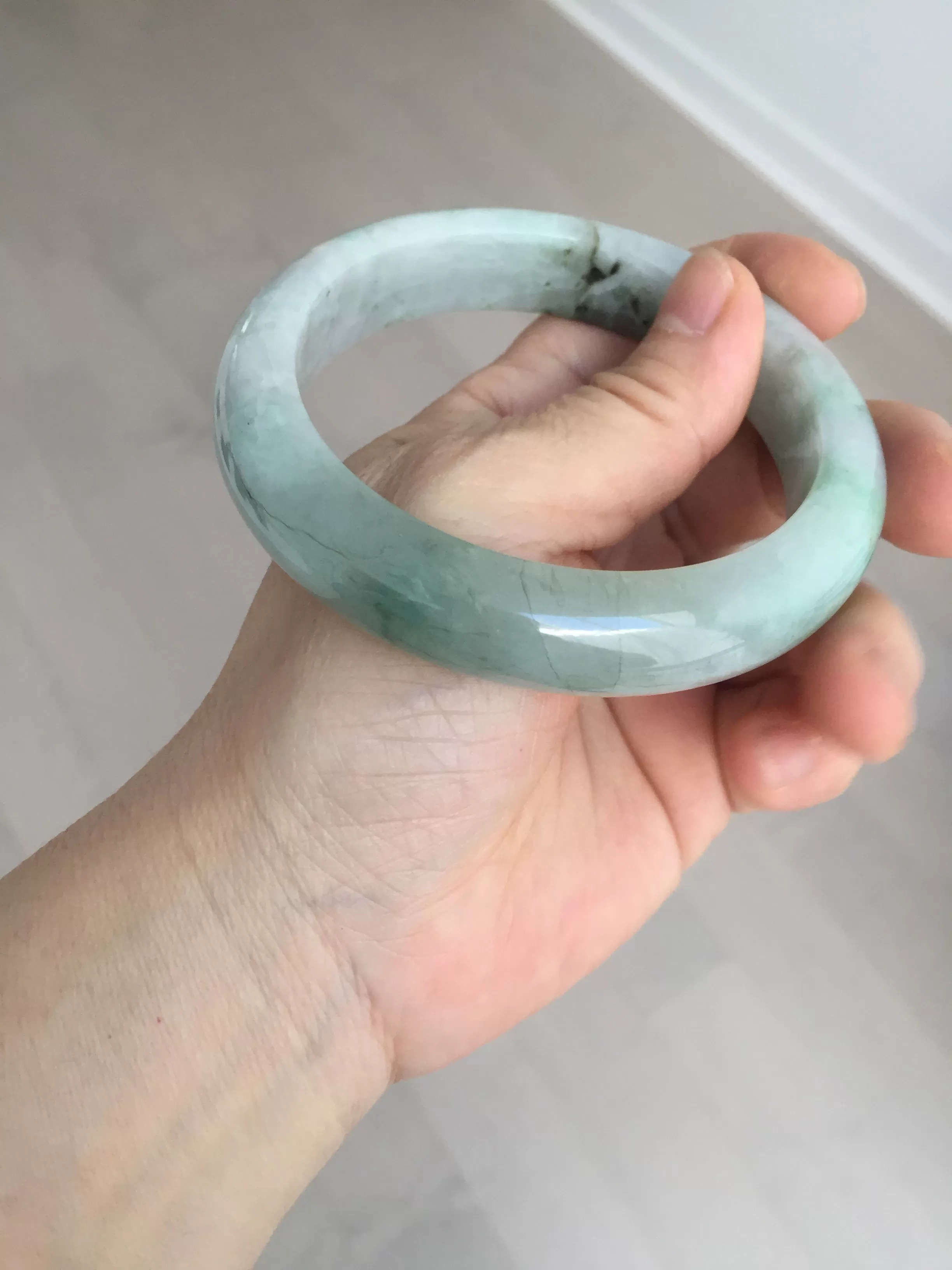 61.5 mm certified type A 100% Natural oily light green/white/purple chubby Jadeite Jade bangle BM17-2786