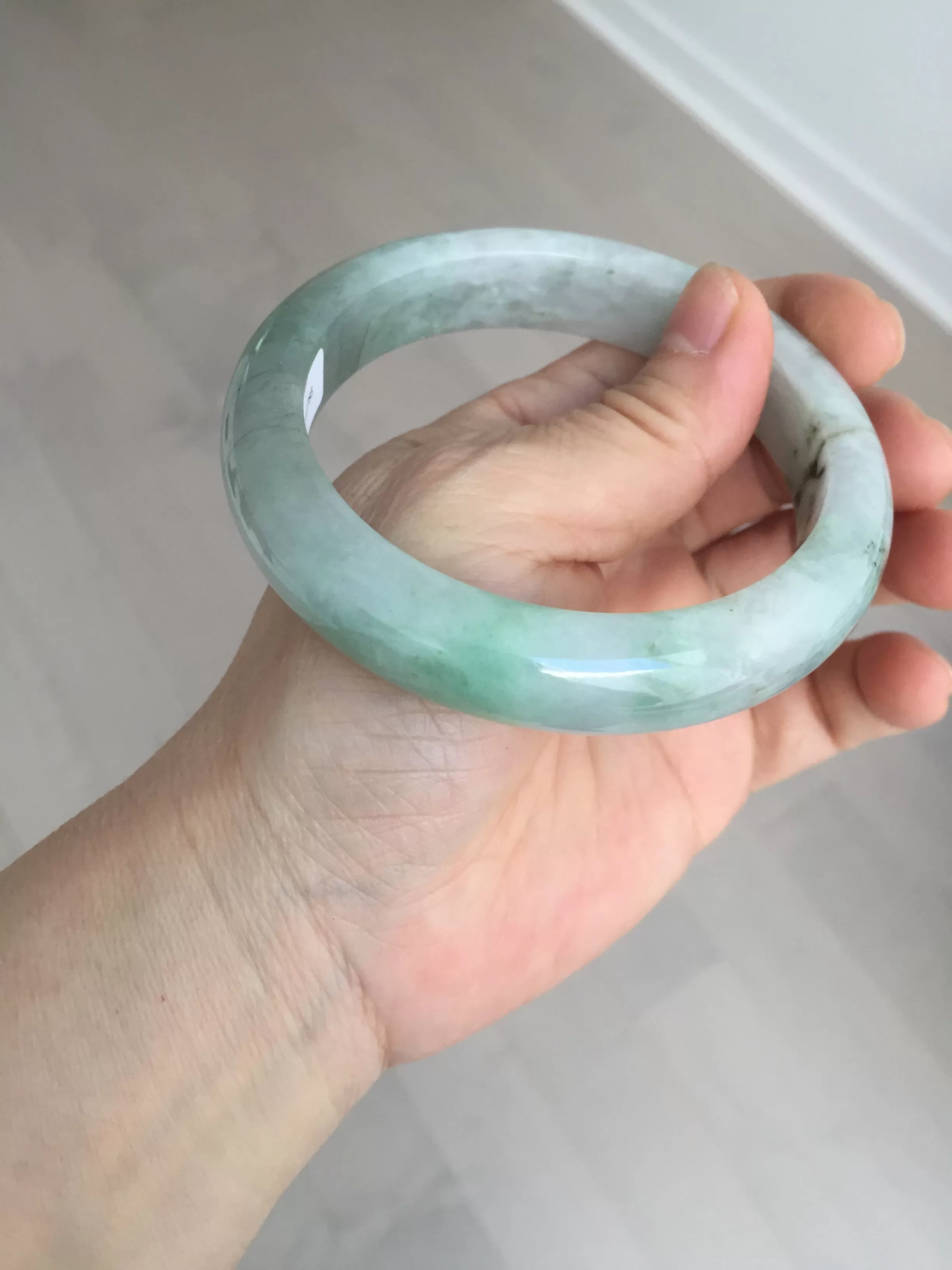 61.5 mm certified type A 100% Natural oily light green/white/purple chubby Jadeite Jade bangle BM17-2786