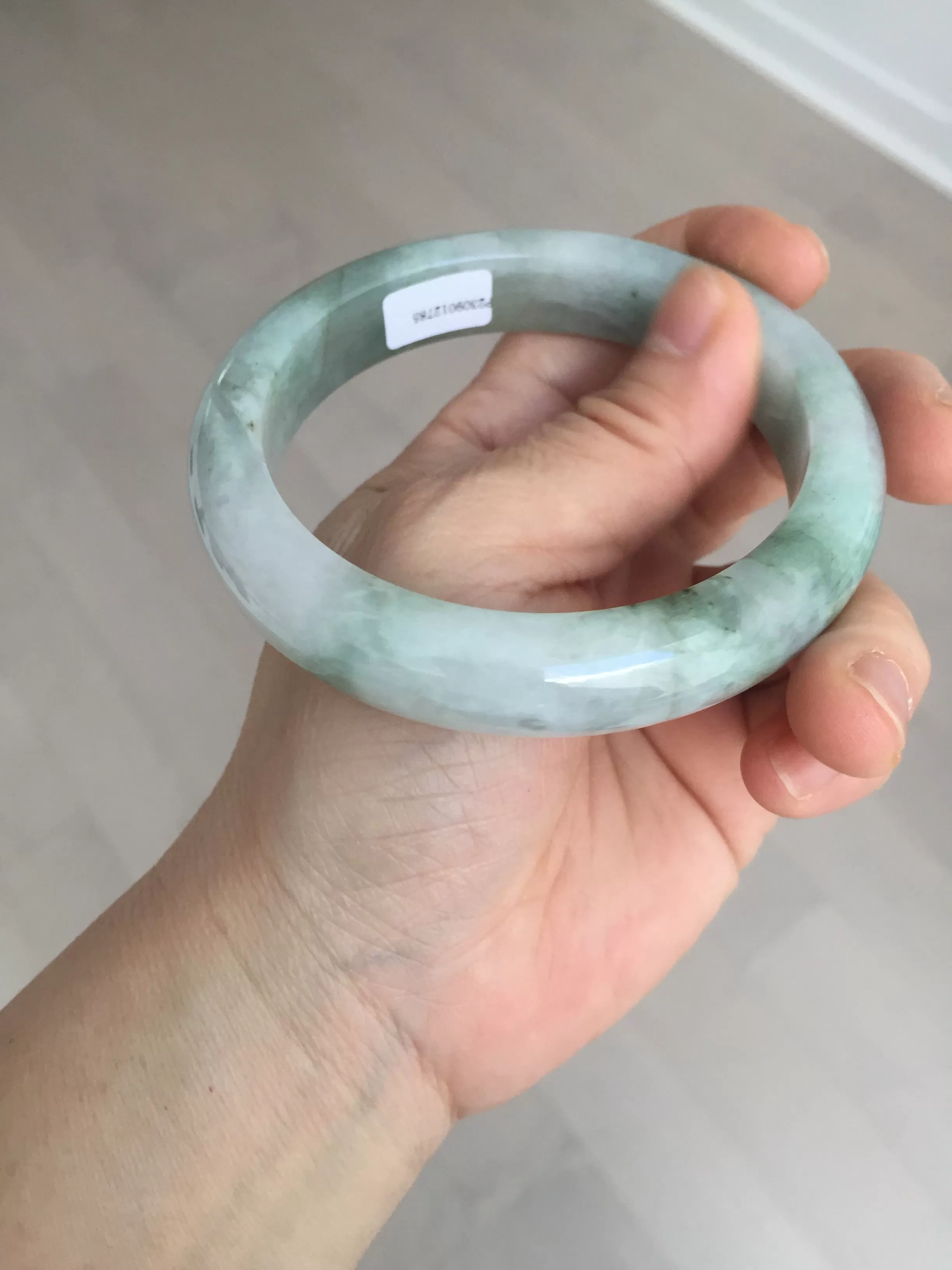 61.5 mm certified type A 100% Natural oily light green/white/purple chubby Jadeite Jade bangle BM17-2786