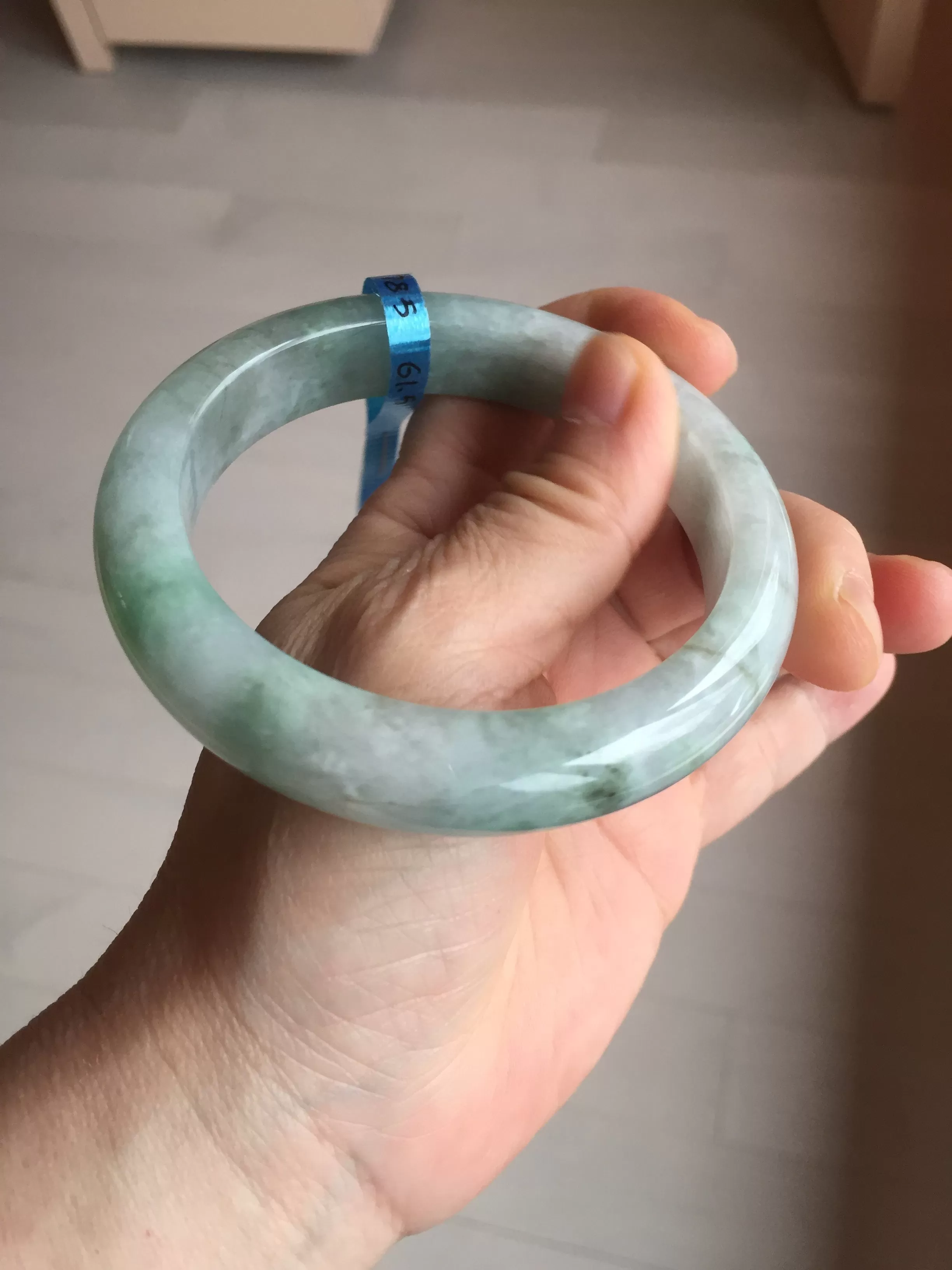 61.5 mm certified type A 100% Natural oily light green/white/purple chubby Jadeite Jade bangle BM17-2786