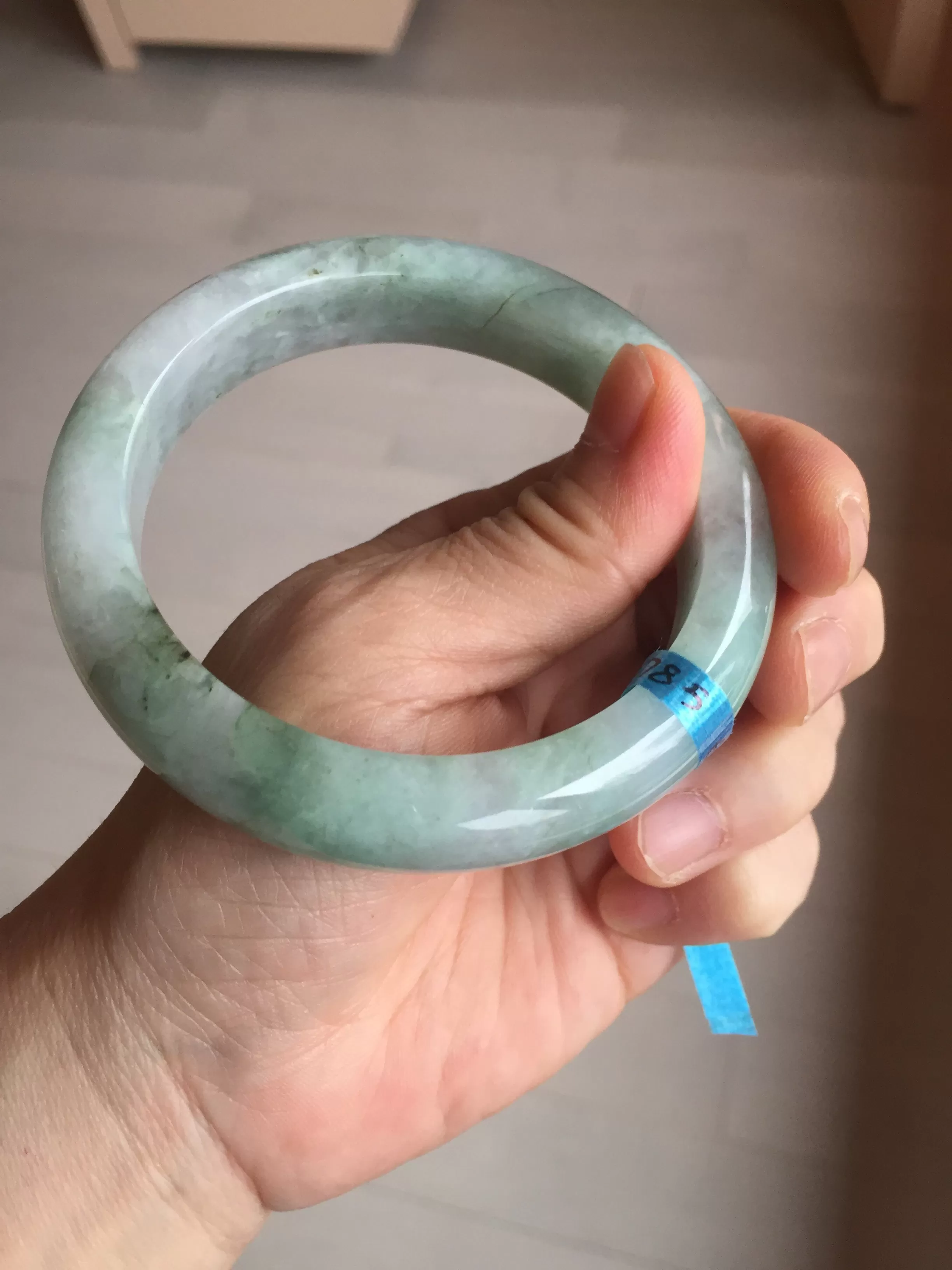 61.5 mm certified type A 100% Natural oily light green/white/purple chubby Jadeite Jade bangle BM17-2786