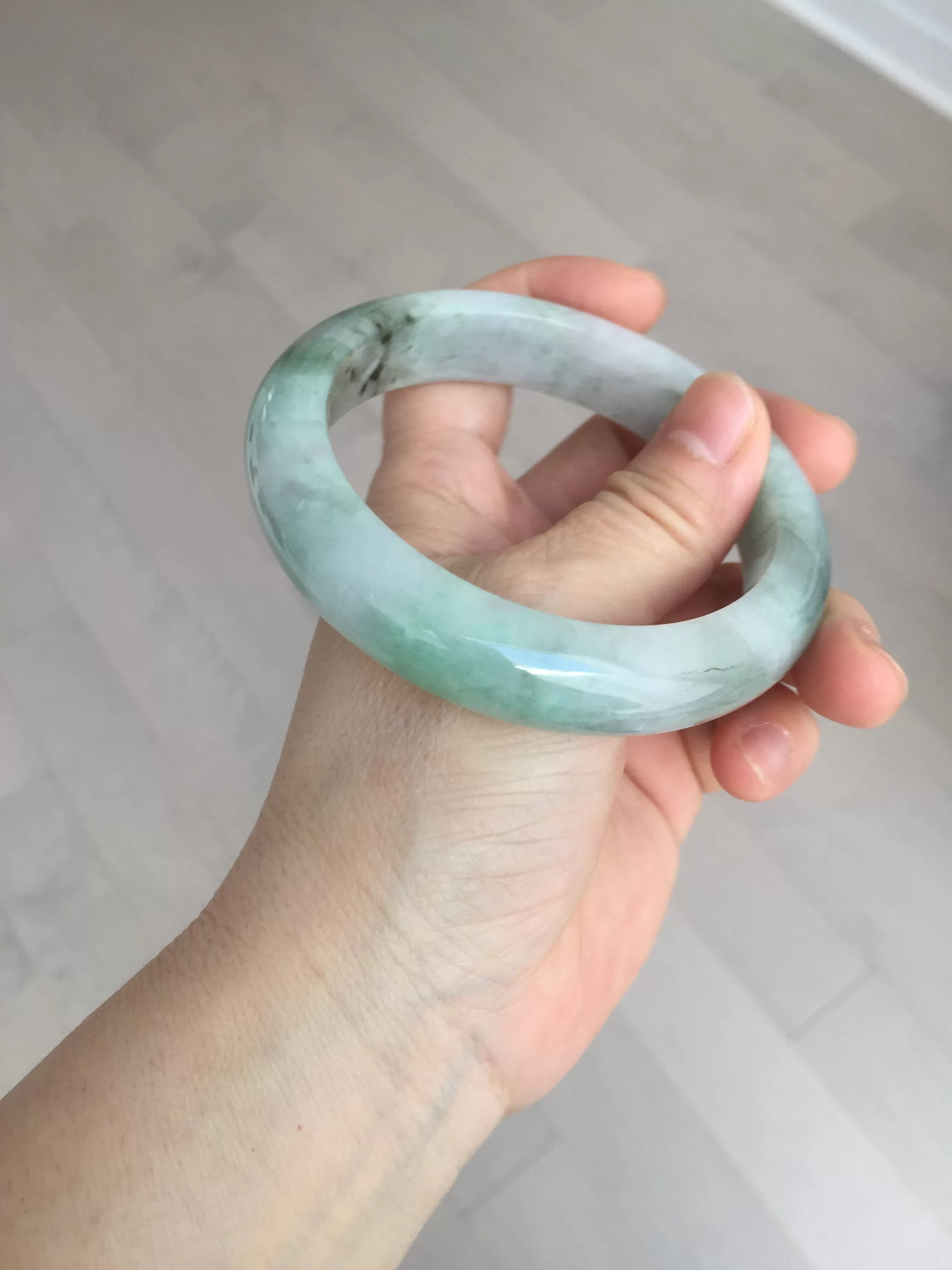 61.5 mm certified type A 100% Natural oily light green/white/purple chubby Jadeite Jade bangle BM17-2786