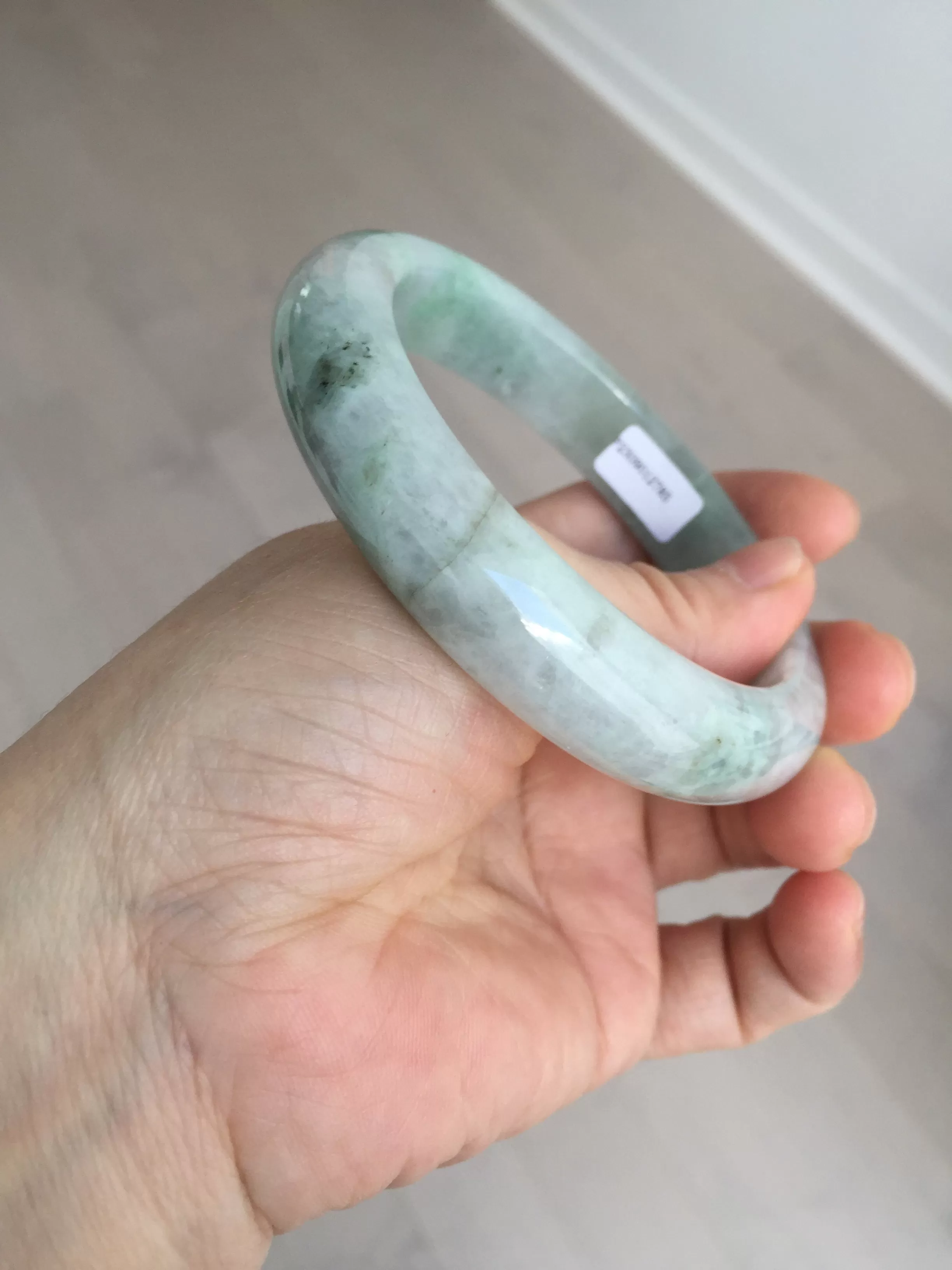 61.5 mm certified type A 100% Natural oily light green/white/purple chubby Jadeite Jade bangle BM17-2786