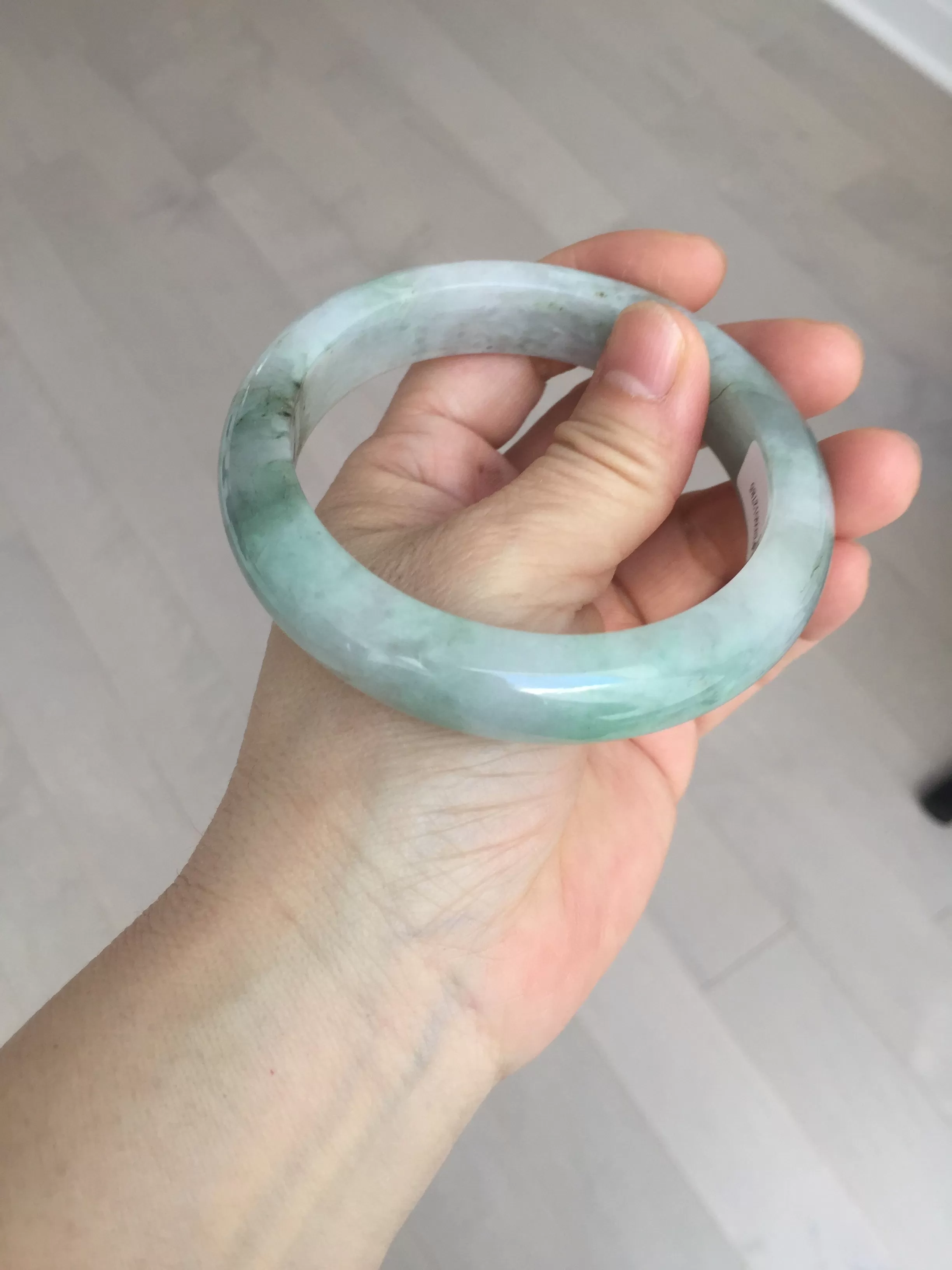 61.5 mm certified type A 100% Natural oily light green/white/purple chubby Jadeite Jade bangle BM17-2786