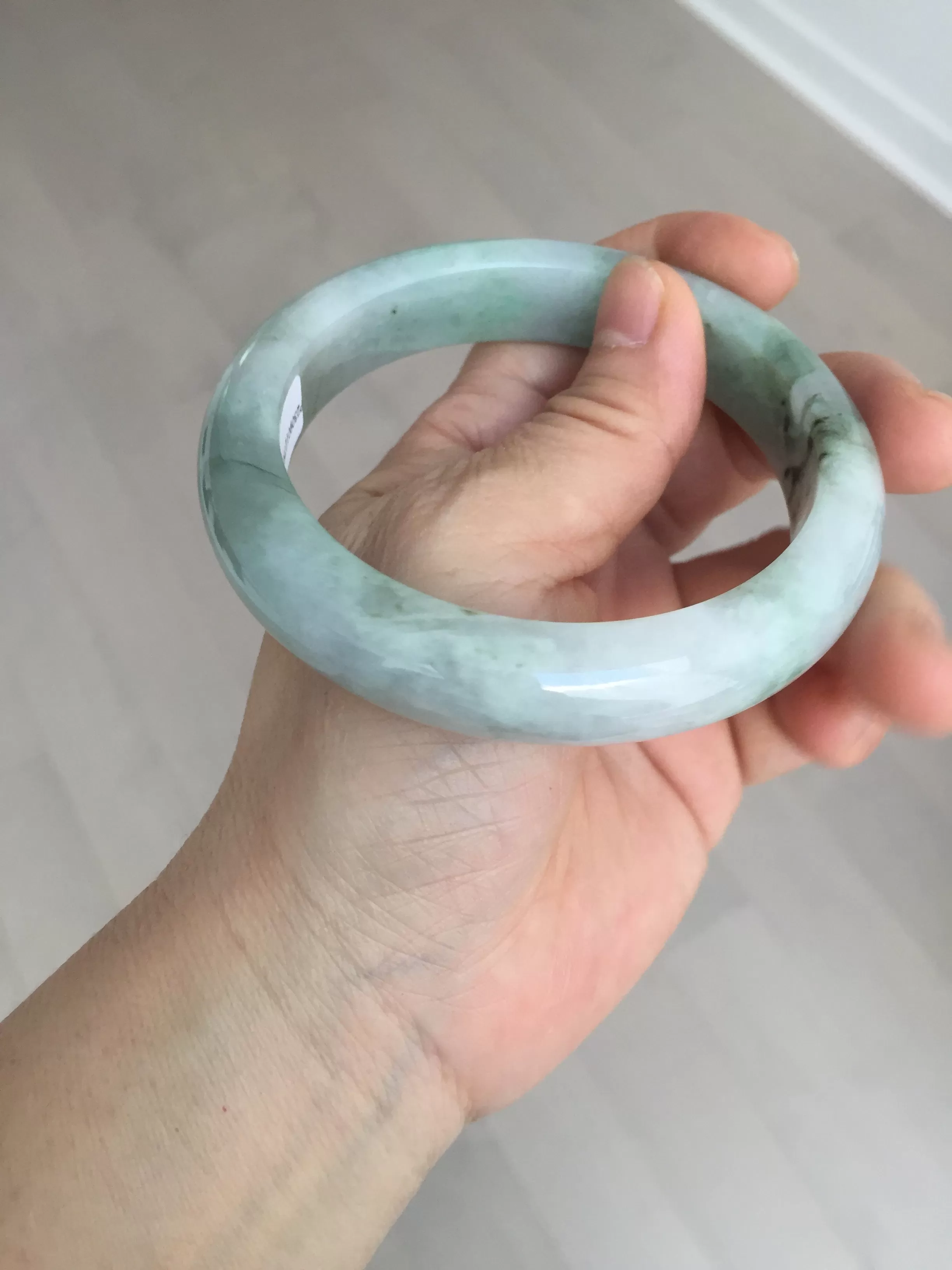 61.5 mm certified type A 100% Natural oily light green/white/purple chubby Jadeite Jade bangle BM17-2786