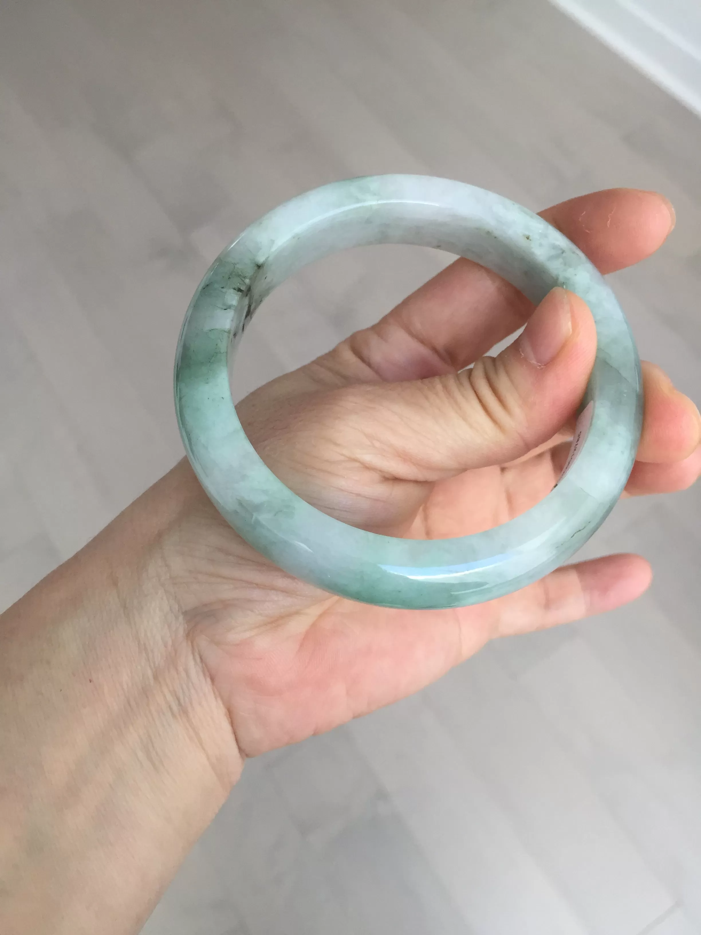 61.5 mm certified type A 100% Natural oily light green/white/purple chubby Jadeite Jade bangle BM17-2786