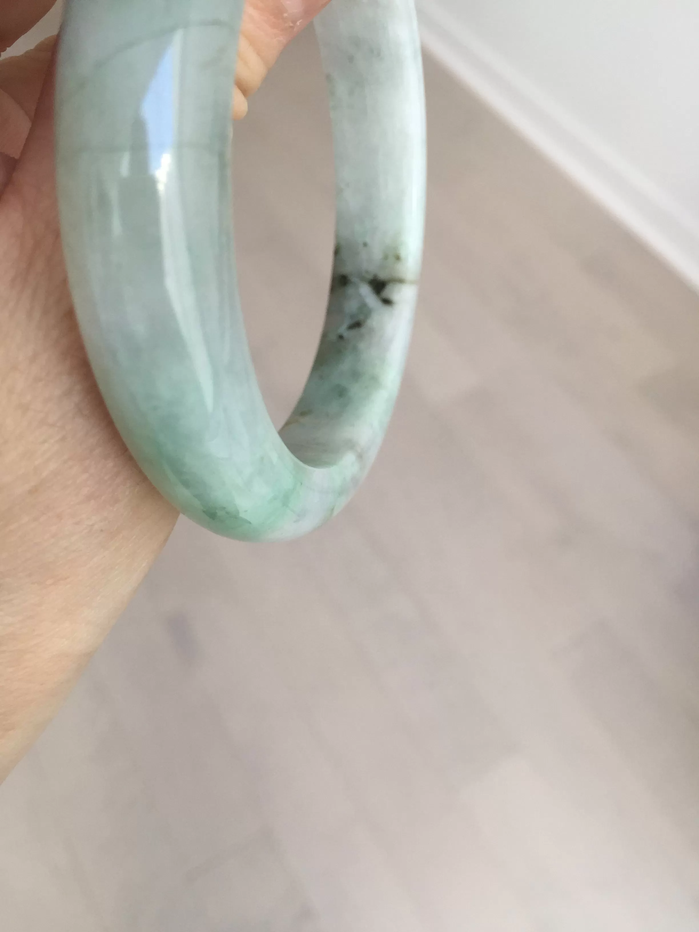 61.5 mm certified type A 100% Natural oily light green/white/purple chubby Jadeite Jade bangle BM17-2786