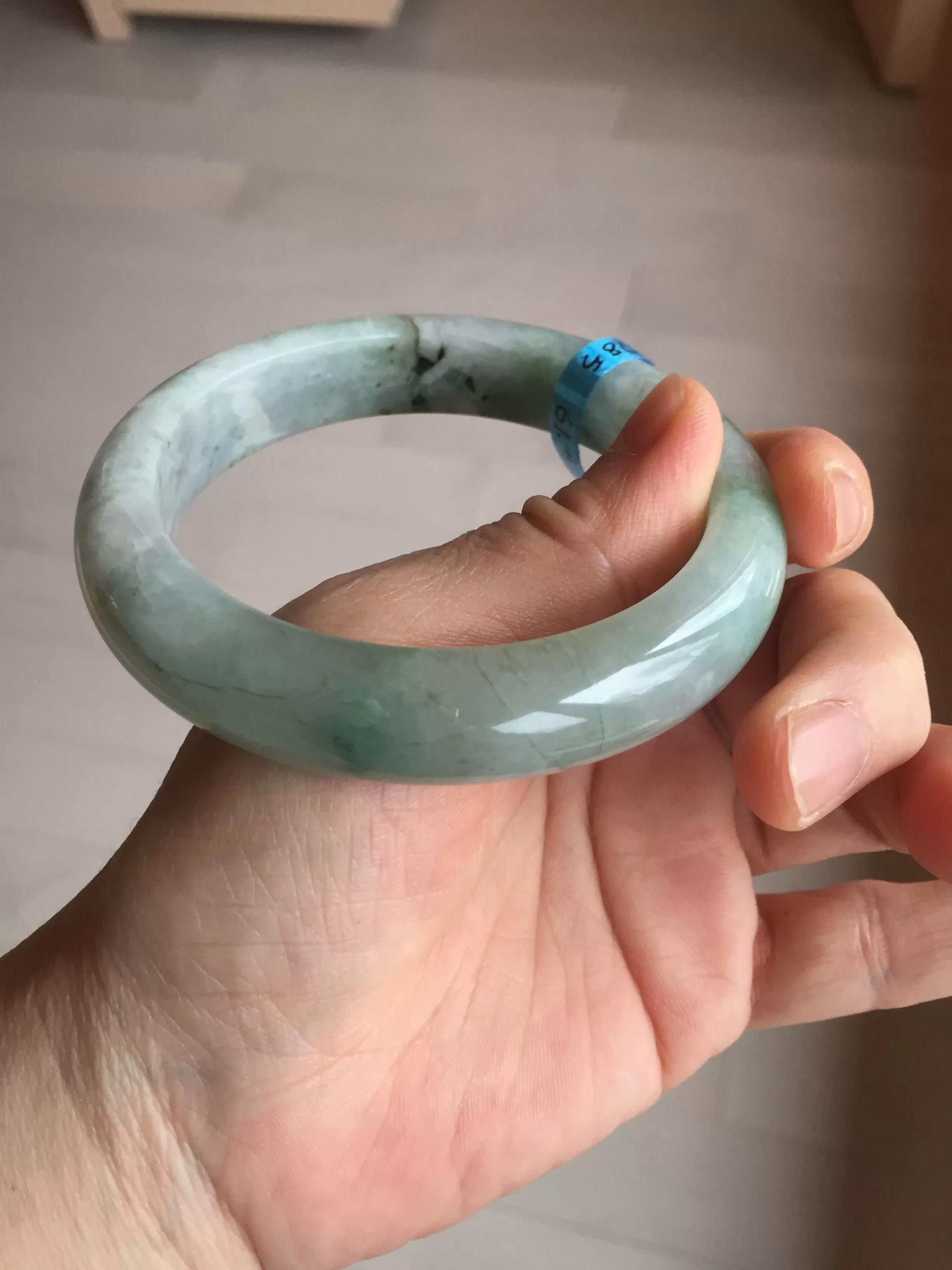 61.5 mm certified type A 100% Natural oily light green/white/purple chubby Jadeite Jade bangle BM17-2786