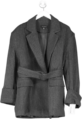 Aligne Grey Gamma Pinstripe Belted Wool Blend Blazer UK 10