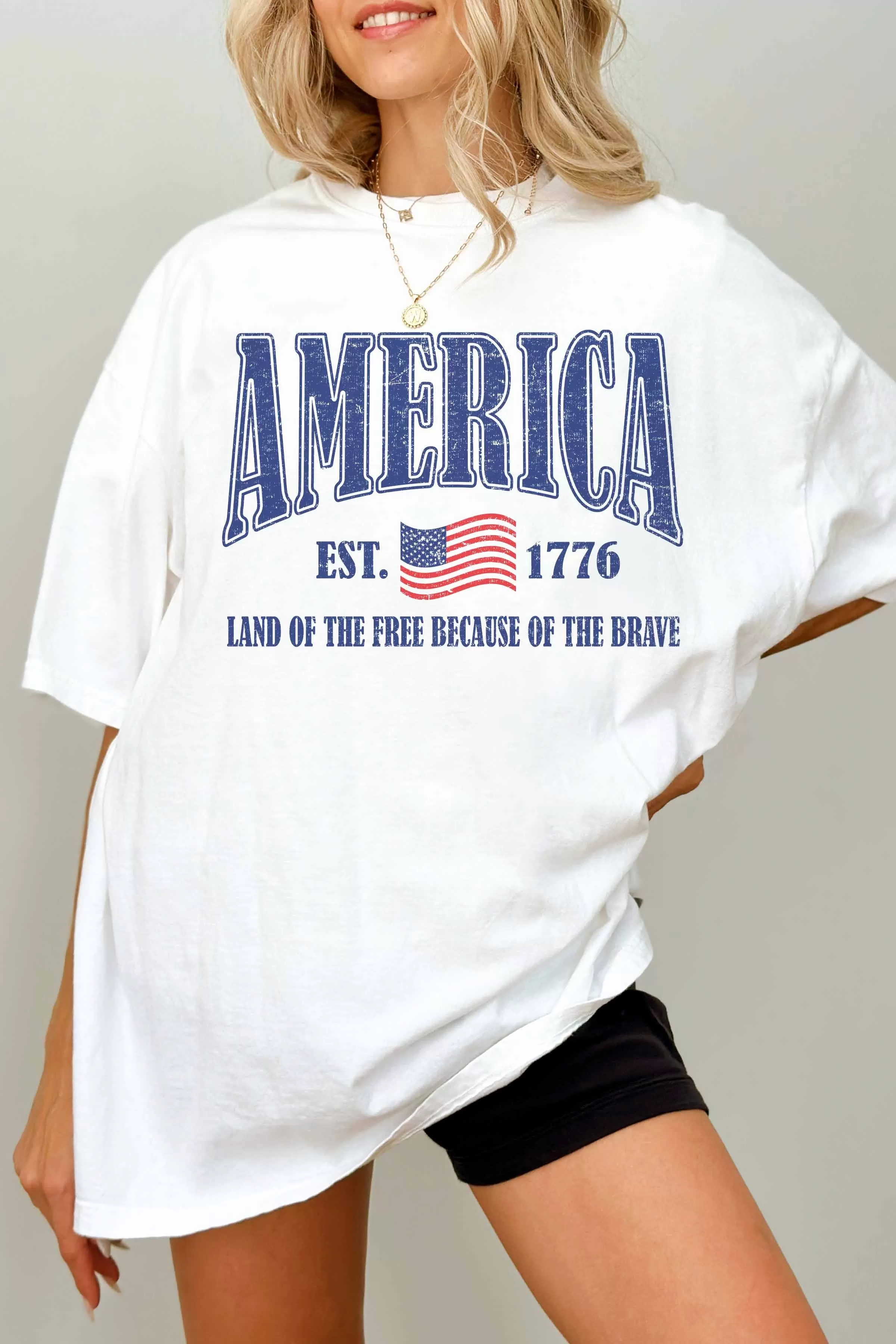 America Oversized Graphic Tee, White