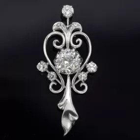 Antique 14K White Gold 0.80 TCW Euro Cut Diamond Art Deco Brooch Pin G/H