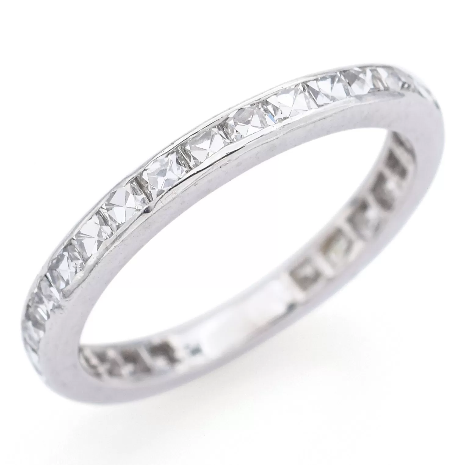 Antique 14K White Gold 1.56 TCW Diamond 2.5 mm Semi-Eternity Band Ring Size 7