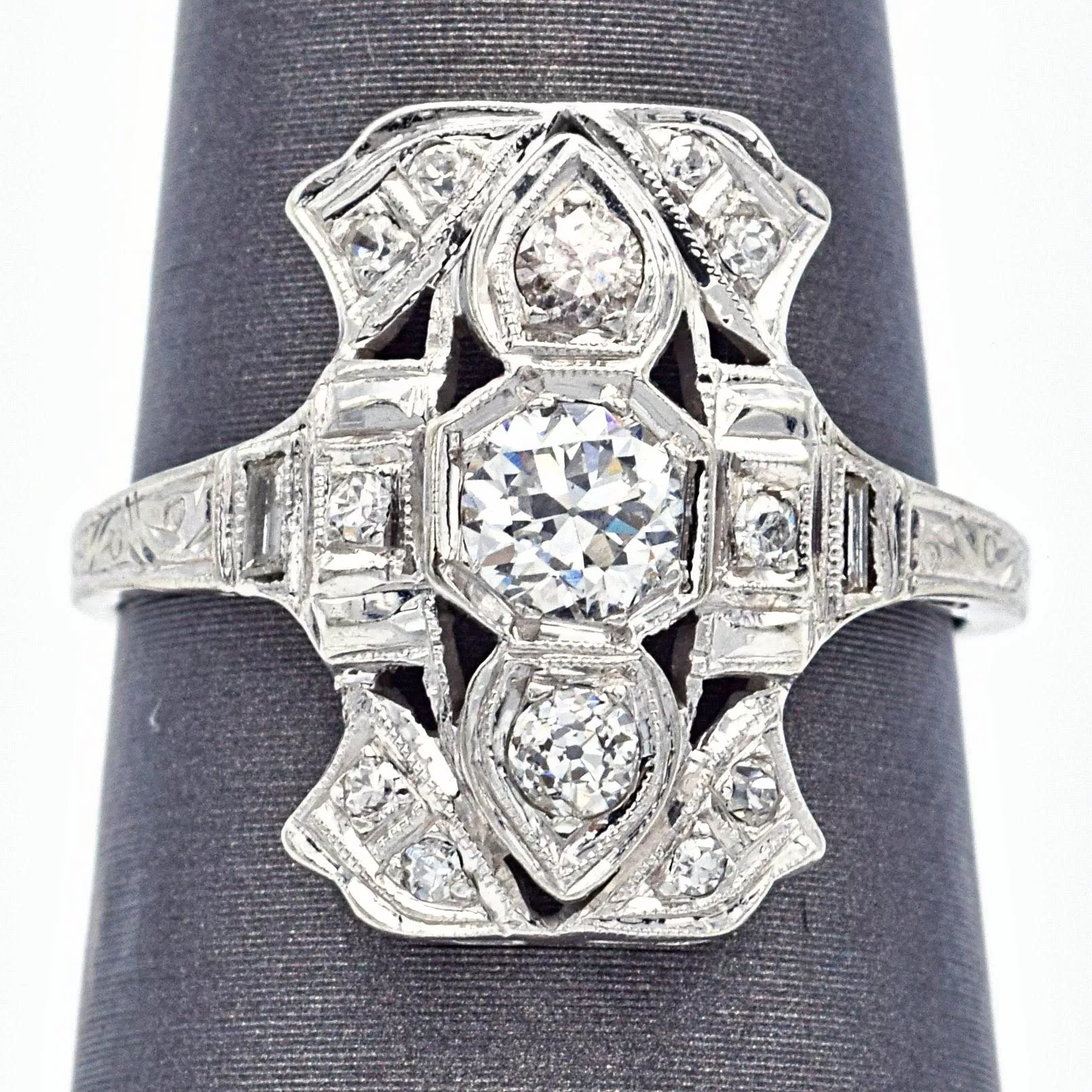 Antique 18K White Gold 0.61 TCW Euro Cut Diamond Cocktail Ring I/J VS-1