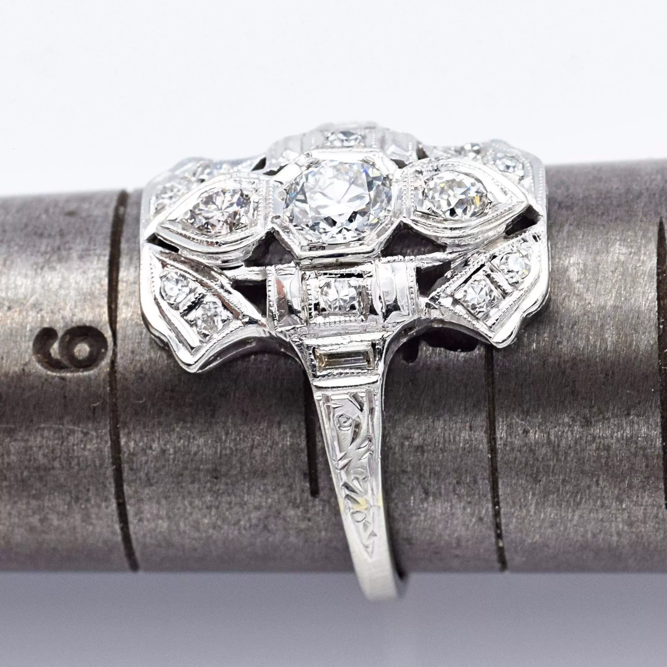 Antique 18K White Gold 0.61 TCW Euro Cut Diamond Cocktail Ring I/J VS-1