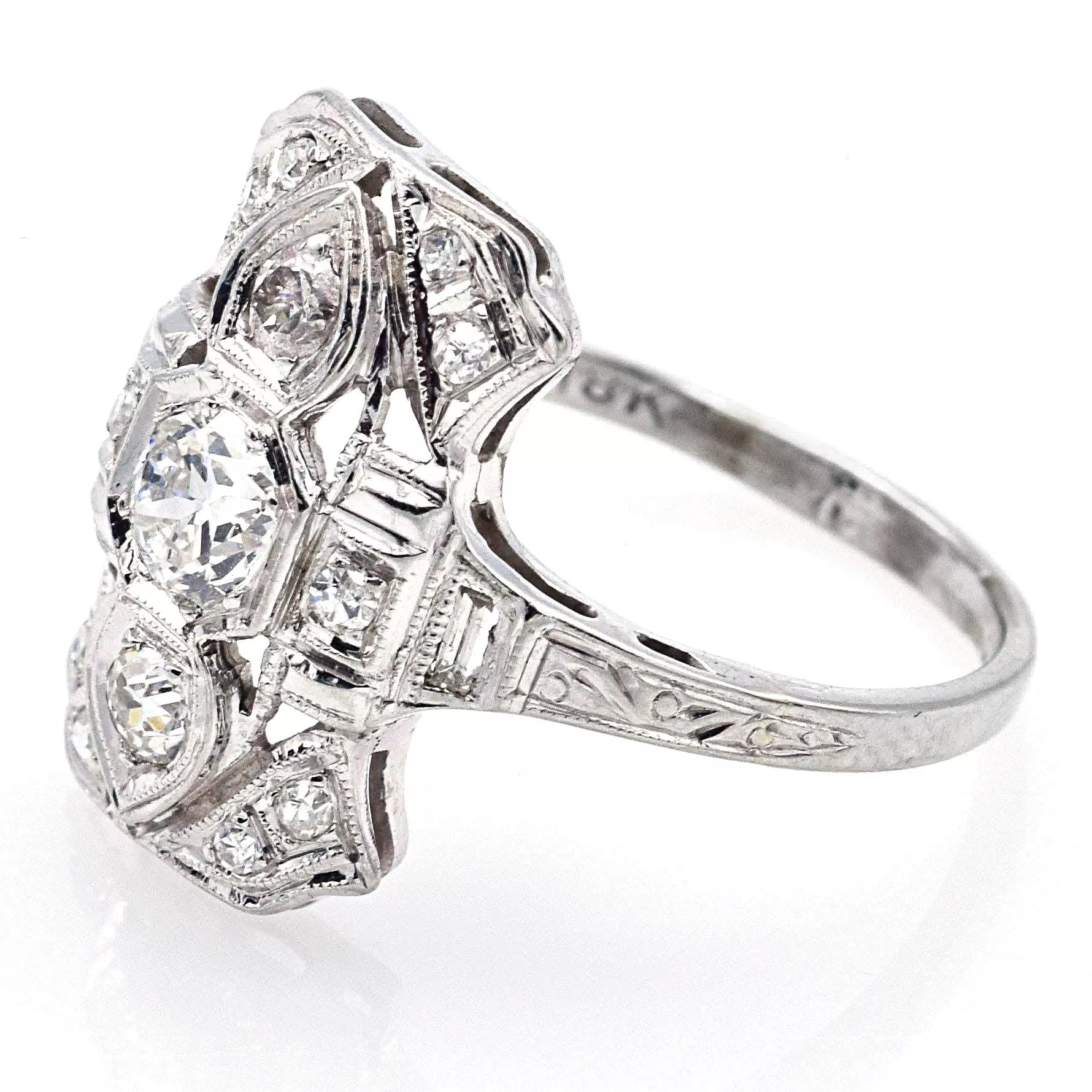 Antique 18K White Gold 0.61 TCW Euro Cut Diamond Cocktail Ring I/J VS-1