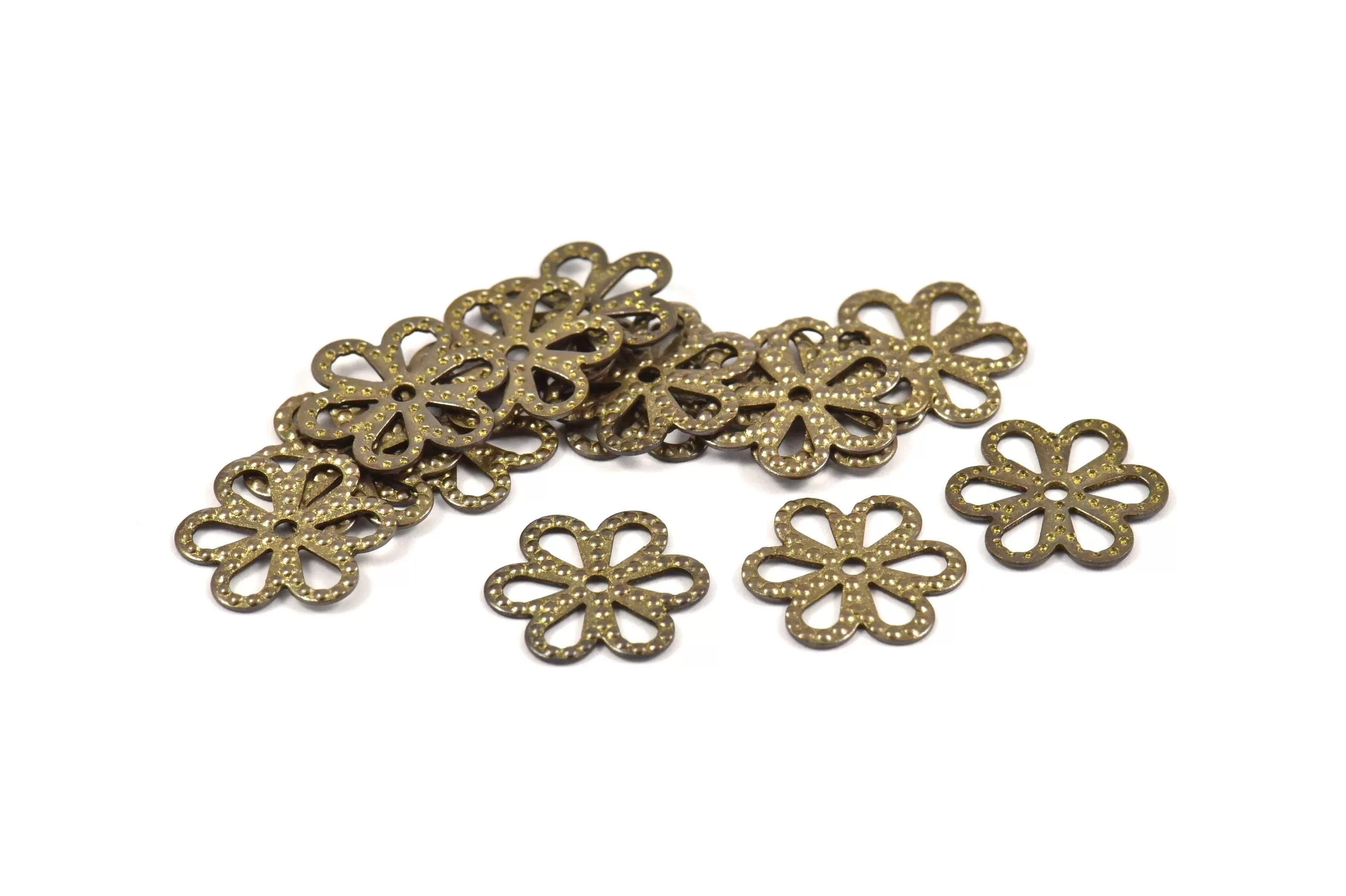 Antique Brass Flower, 250 Antique Brass Filigree Flower Connectors, Charms (12mm) K160