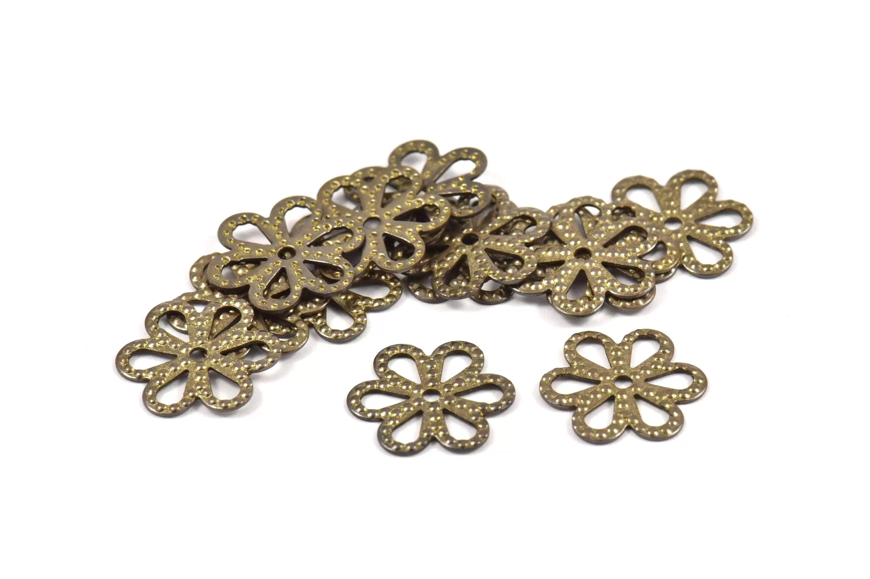 Antique Brass Flower, 250 Antique Brass Filigree Flower Connectors, Charms (12mm) K160