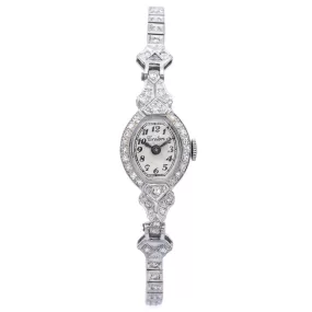 Antique Croton 0.82TCW Diamond Women's 17J 900 Platinum Hand Wind Watch 14K Band