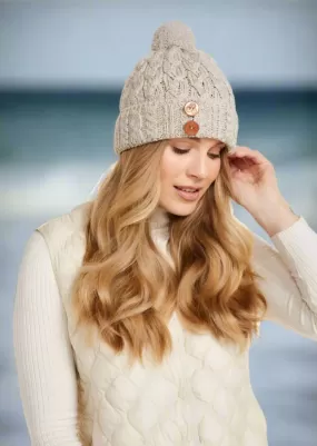 Aran Supersoft Merino Button Hat | Oatmeal