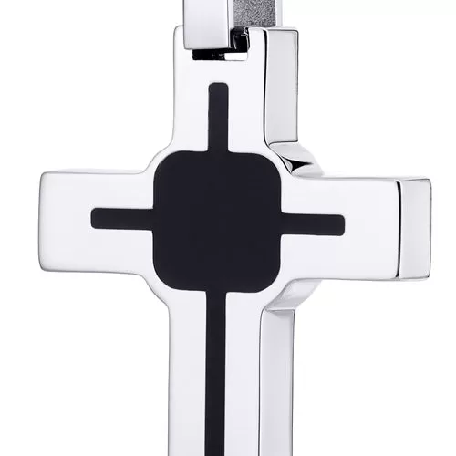 Art Deco Style Polished Finish Stainless Steel Cross Pendant With 22 inch Chain