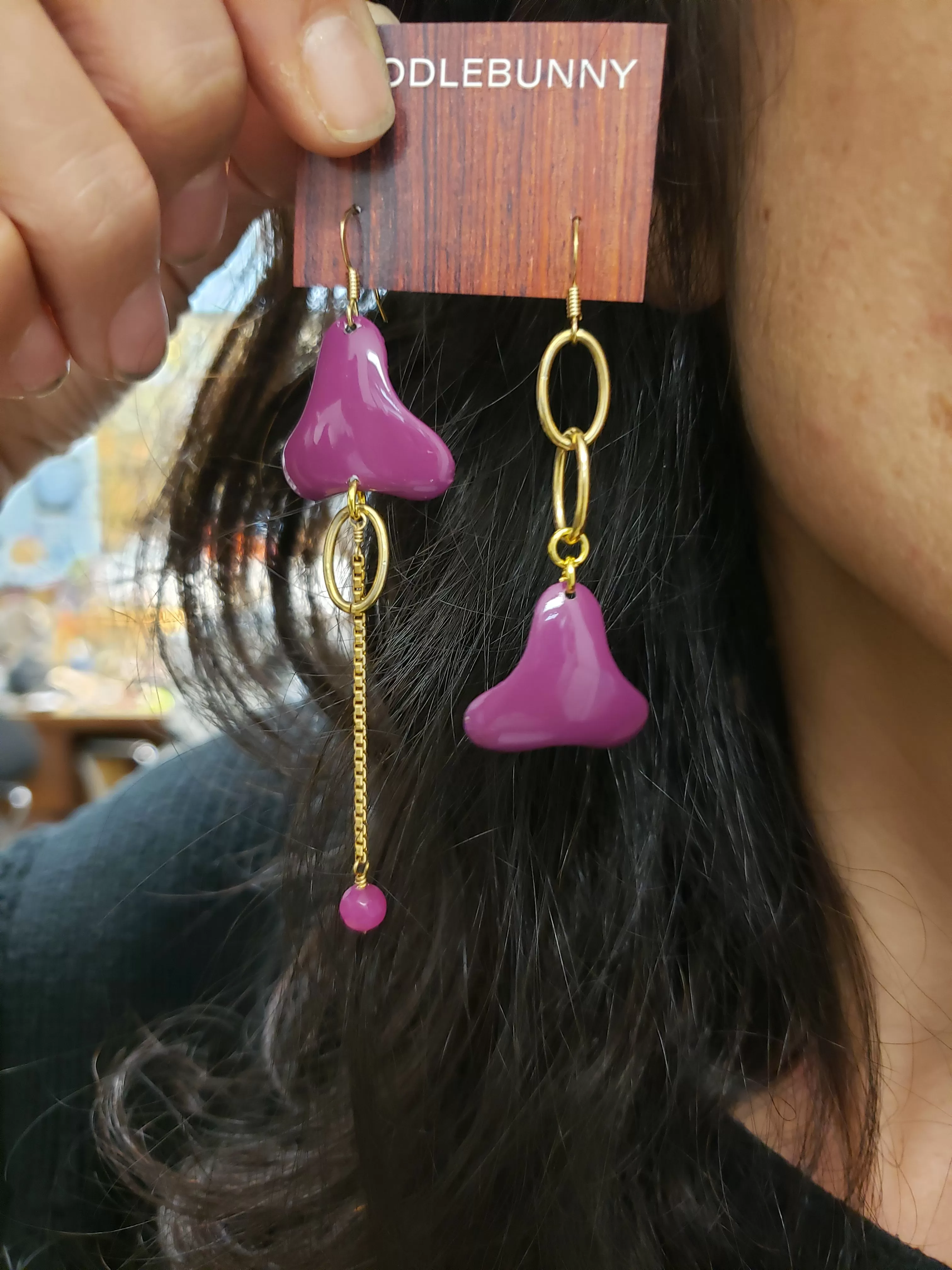 Asymmetric Enamel Color Pop Earrings - Purple