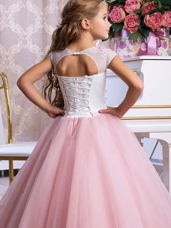 Bateau Neck Sleeveless Flower Girl Dresses Ankle Length Bows Sash Butterfly Kids Party Dresses