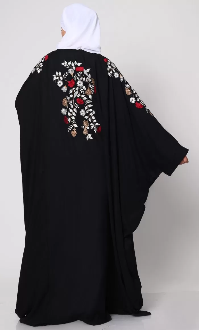 Beautiful Floral Embroiderd Black Kaftan with Pockets