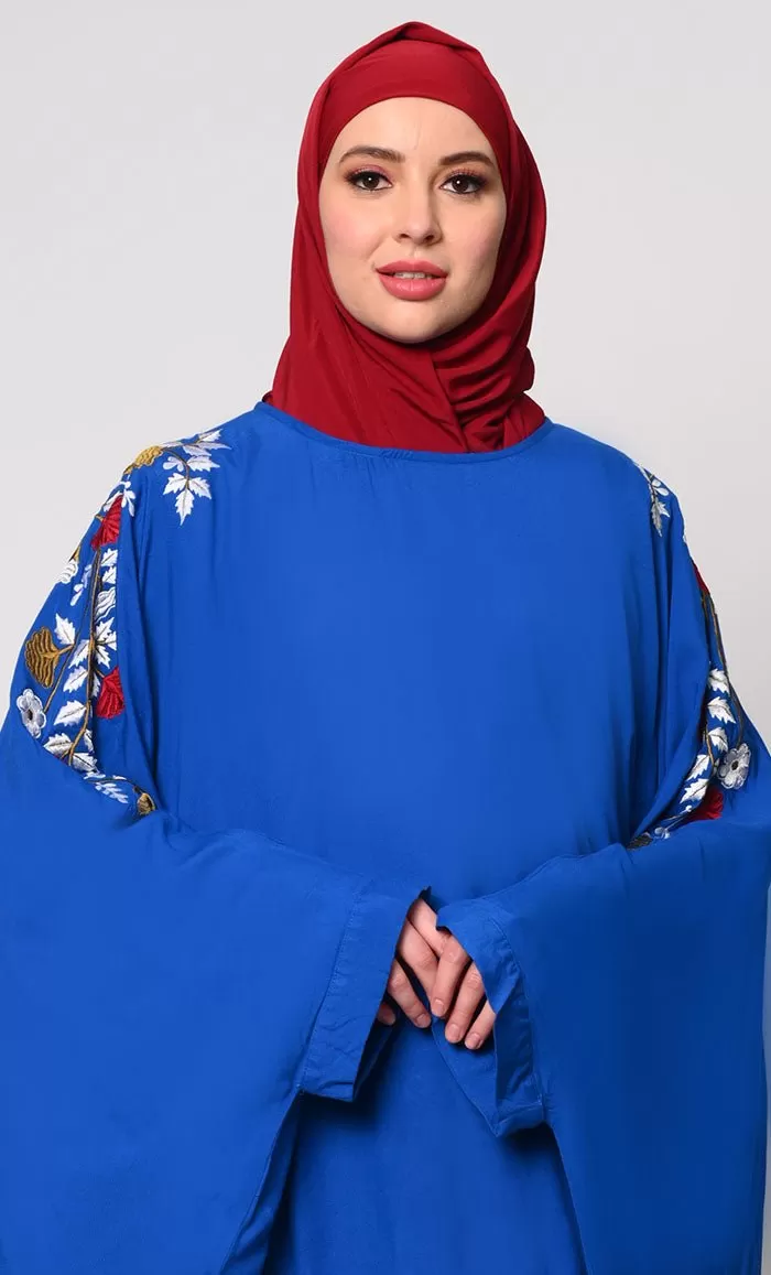 Beautiful Floral Embroiderd  Zara Blue Kaftan with Pockets