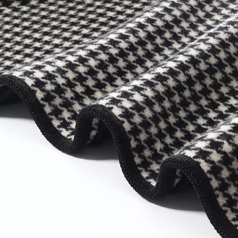 Black And White Woolen Houndstooth Crop Coat