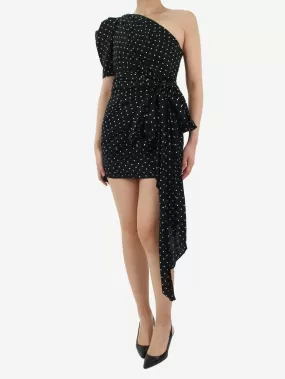 Black belted one-shoulder polka dot dress - size FR 36