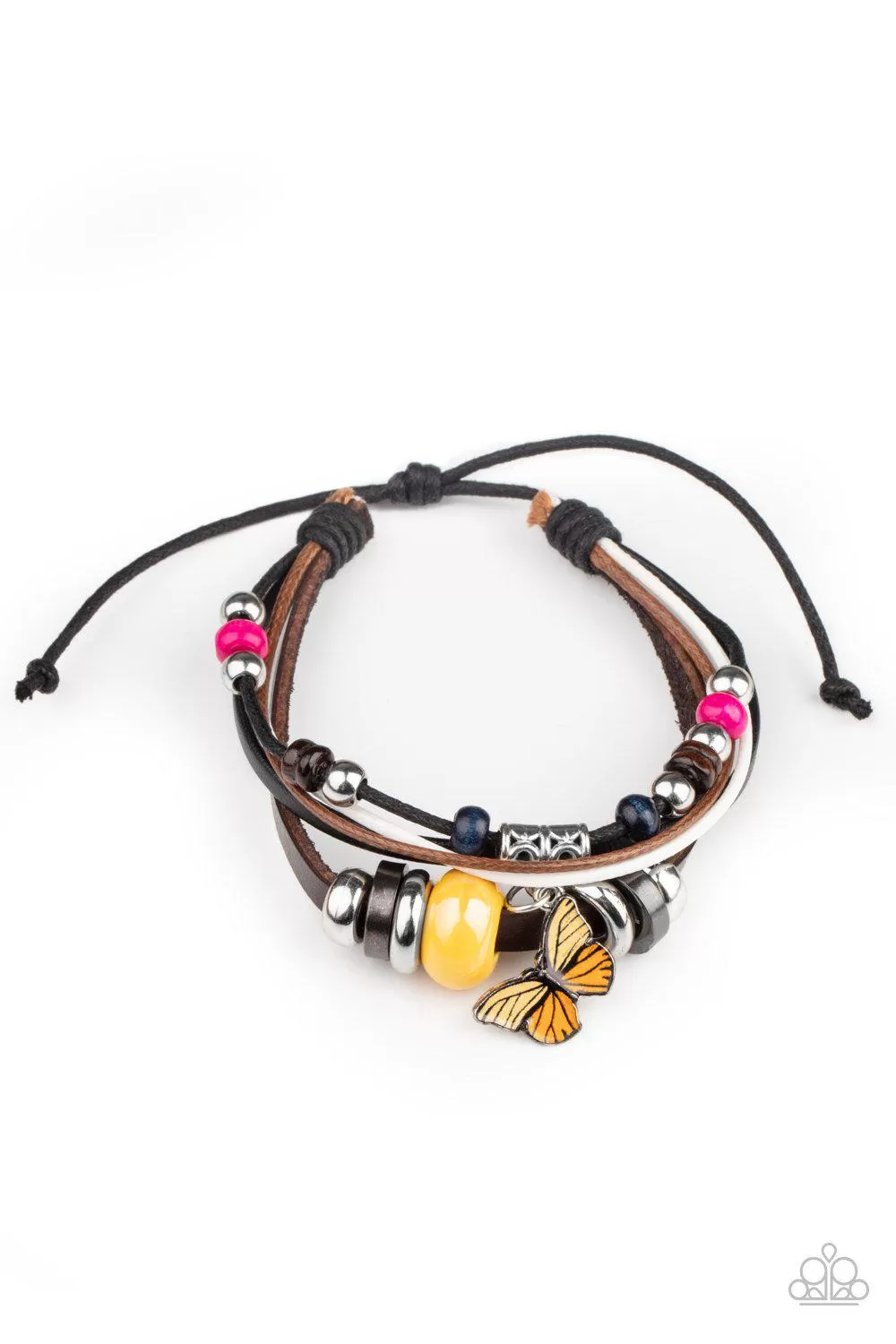 Bodacious Butterfly Multi-colored Bead and Leather Urban Knot Bracelet - Paparazzi Accessories