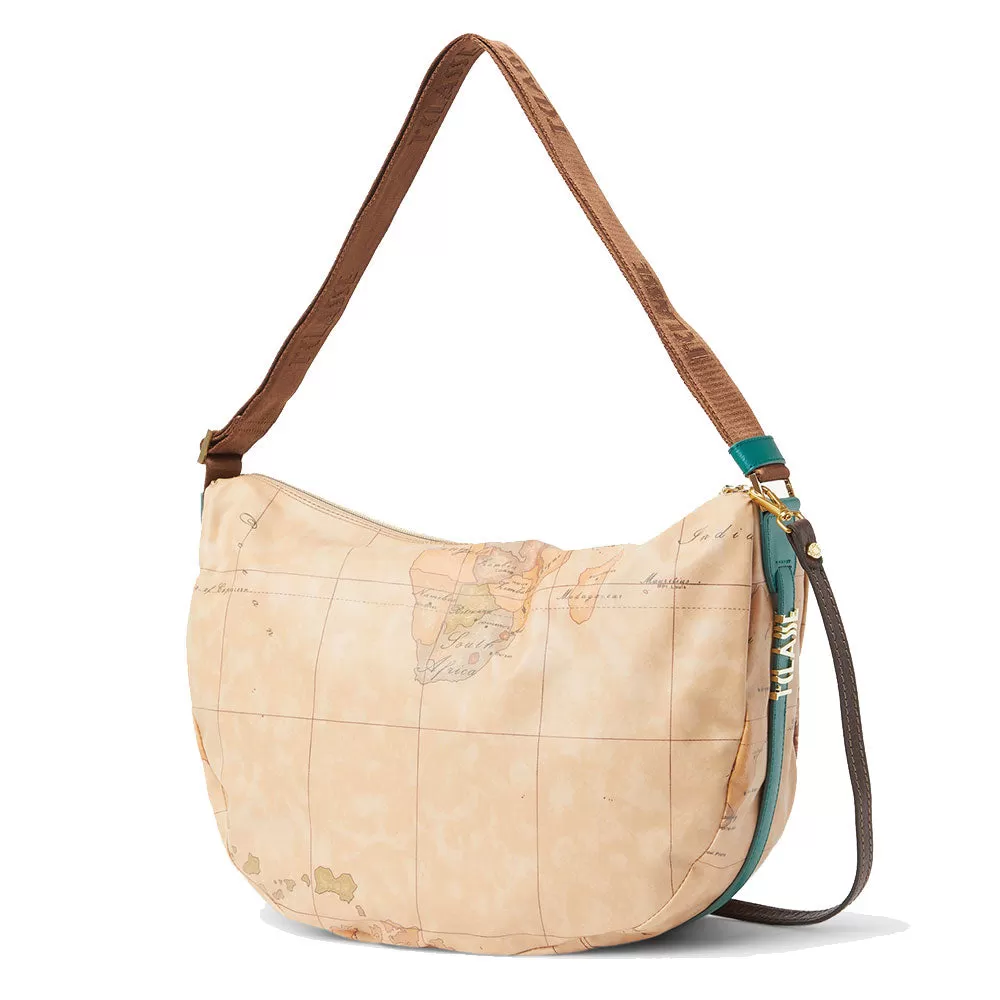 Borsa Donna Mezzaluna Grande 1A Classe Alviero Martini linea Soft Generation stampa Geo Classic e Verde GV77