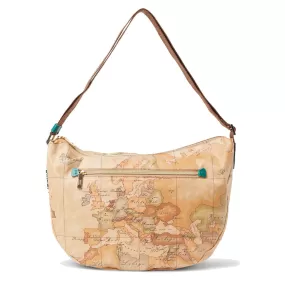 Borsa Donna Mezzaluna Grande 1A Classe Alviero Martini linea Soft Generation stampa Geo Classic e Verde GV77