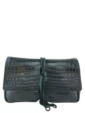 Bottega Veneta Dark Green Crocodile Flap Bag NEW